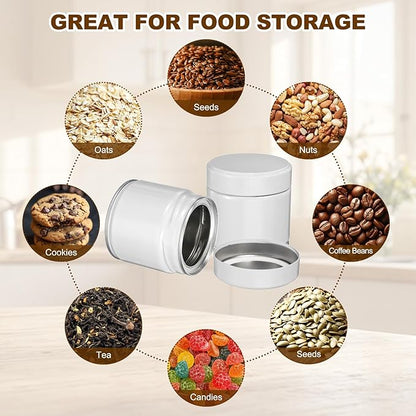 uxcell 2Pcs Round Tea Canisters, 3" x 3" Airtight Metal Tea Containers for Loose Tea, Coffee Beans, Spices - Durable, Compact, and Stylish Storage Tea Tin (White)