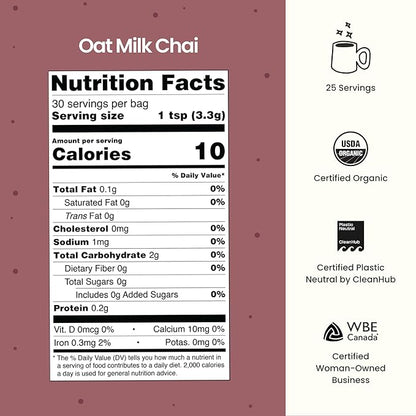 Blume Oat Milk Chai Latte - Organic Chai Source from India - Super Latte with Milk Thistle, Fennel and Ginger Root - Sugar-Free, Gluten-Free and Vegan - 30 Servings