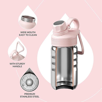 IDEUS Insulated Water Bottle 12oz, Stainless Steel Insulated Water Bottle For School, Insulated Bottles With Straws Leakproof, Vacuum Double Wall Water Bottles For Boys And Girls With 2 Lids, BPA Free