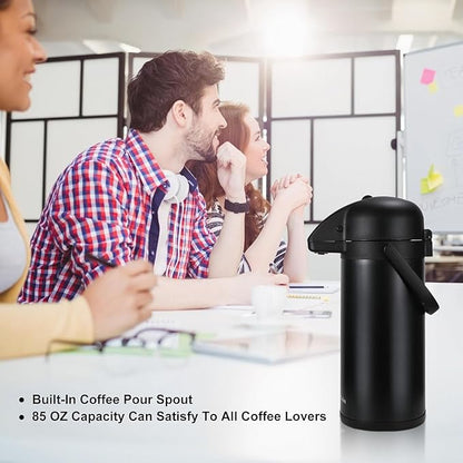 Updated Airpot Coffee Dispenser with Pump, 85 OZ Insulated Thermal Coffee Carafe for Keeping Hot - Cold Water, Party Chocolate Drinks & Stainless Steel Thermos Urn Large Thermal Hot Drink (Black)