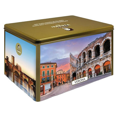 Matilde Vicenzi Verona Gift Tin - Assortment of Italian Pastries and Cookies - Gourmet Gifts For Thanksgiving & Christmas - Assorted Cookies in Italian Design Tin 32oz (907g)