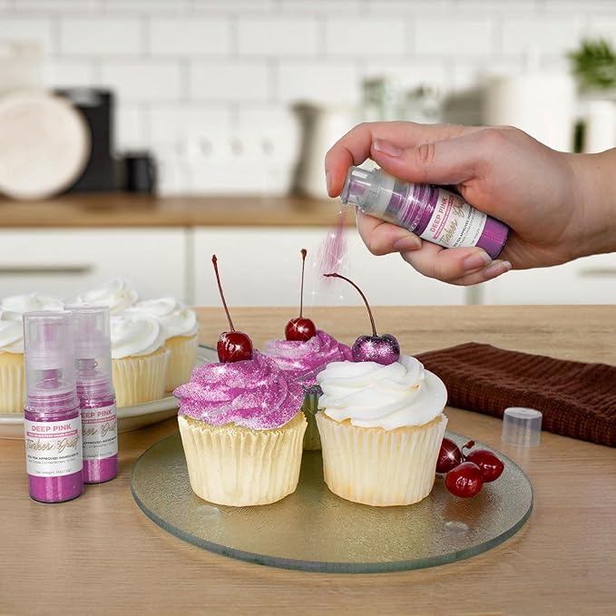 Bakell - Deep Pink Tinker Dust Edible Glitter (4g, 1x Mini Spray Pump) Food, Desserts, and Beverages!