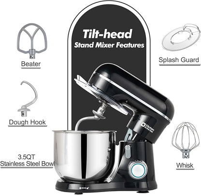 Kitchen in the Box Stand Mixer, 3.5 QT Small Electric Kitchen Mixer, 10-Speed Portable Lightweight Food Mixer with Stainless Steel Bowl, Egg Whisk, Dough Hook, Beater (Black)