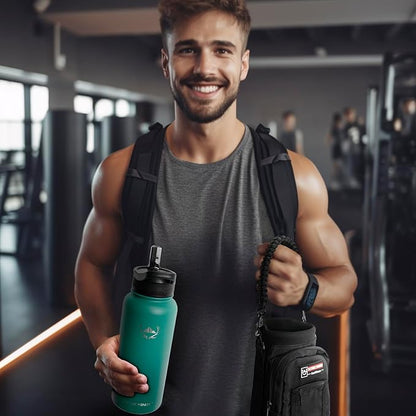 NATURE PIONEOR Insulated Water Bottles with Carrier Holder Sleeve - 32 ounce Stainless Steel Water Bottle with 3 Lids,straw,Keeps Hot and Cold