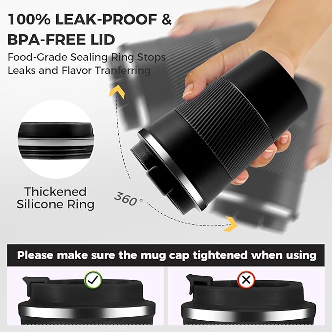 Volhoply 13 oz Stainless Steel Insulated Travel Coffee Mug with Fip Lid Bulk 4 Pack,Reusable Double Wall Vacuum Metal Coffee Cup,Portable Leak Proof Thermal Tumbler for Hot&Cold Drinks(Assort Color,4)