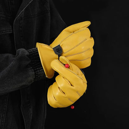 DULFINE Leather Work Gloves for Men & Women, Reinforced Durable Gardening Gloves,Cowhide Work Gloves,Puncture & Cut Resistant