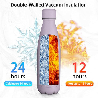 Insulated Water Bottle, 17oz Stainless Steel Water Bottles with straw lid, Metal Sports Water Bottles for Boys,Girls, Double Wall Vacuum BPA-Free Flask for School, Sports (Light purple)