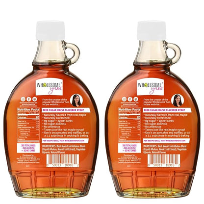 Wholesome Yum Zero Sugar Maple Syrup (Keto Maple Syrup) With Monk Fruit & Allulose - Natural Sugar Free Pancake Syrup - Non GMO, Low Carb, Gluten Free, Vegan, No Aftertaste (12 fl oz, 2 Pack)