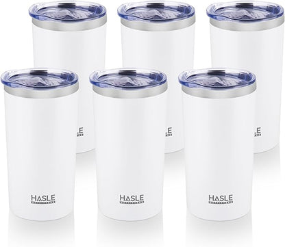 HASLE OUTFITTERS 12 oz Skinny Tumbler, Stainless Steel Insulated Slim Tumbler set bulk with Lid, Reusable Double Wall Travel Coffee Mug, Durable Powder Coated Travel Water Cup(White,6)