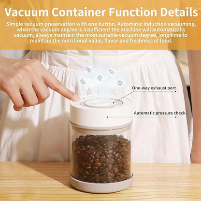 Minidiva Smart Vacuum Container, Automatic Electric Airtight Glass Jar for Food Coffee Storage Meal Prep (White-1350ml-1)