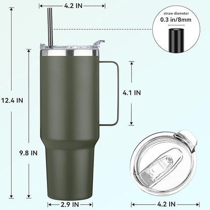 HASLE OUTFITTERS 40 oz Stainless Steel Tumbler with Handle, Vacuum Insulated Tumblers Bulk, Reusable Double Wall Travel Coffee Mug, Durable Powder Coated Water Bottles(Army Green, 8)