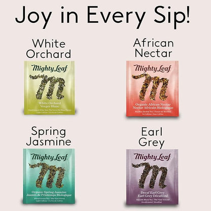 Mighty Leaf Organic Tea Sampler – 40 Count Silken Tea Bags – 8 Assorted Flavors: Tropical Green, Chamomile Citrus, Earl Grey, Vanilla Bean, White Orchard, Breakfast, Spring Jasmine, African Nectar – Premium Tea Gift Box
