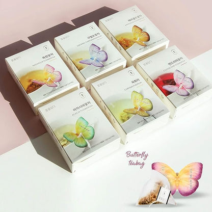 KKOKDAM Korean Tea Gift Set – 6 Flavor Butterfly Tea Bag Sampler – Elegant Box for Tea Lovers - Perfect as Unique Gifts