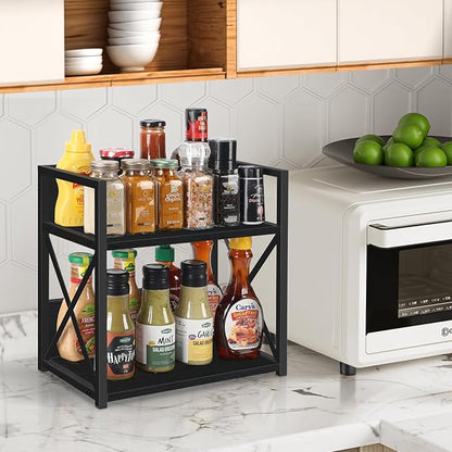 YINMIT Countertop Shelf Organizer,Coffee Bar Accessories,Spice Rack,Coffee Counter Shelf,2 Tier Coffee Organizer Station for Mugs,Cups,Cream,Syrup(Black, Medium)