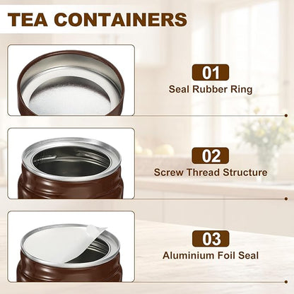 uxcell 2Pcs Round Tea Canisters, 5" x 3" Airtight Metal Tea Containers for Loose Tea, Coffee Beans, Spices - Durable, Compact, and Stylish Storage Tea Tin (Brown)