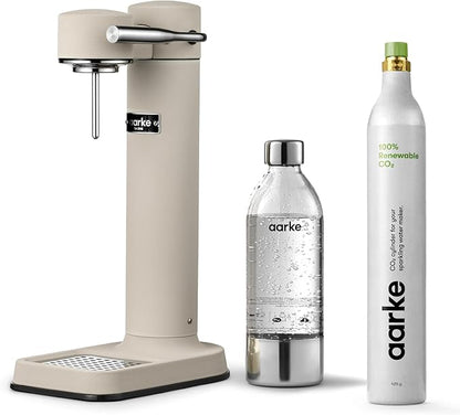 Aarke Carbonator lll with CO2 Cylinder, Sparkling & Carbonation Water Machine, Stainless Steel with PET BPA-Free Reusable Bottle Volume 1L/34 fl oz (Sand)