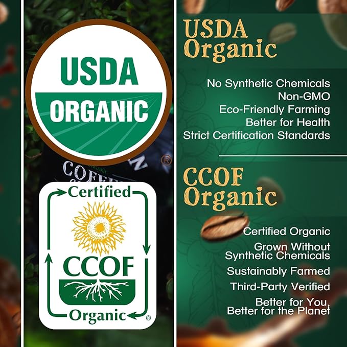The Bean Organic Coffee Company African Blend, Medium Roast, Ground Coffee, 16-Ounce Bags (Pack of 2), Café molido tostado orgánico