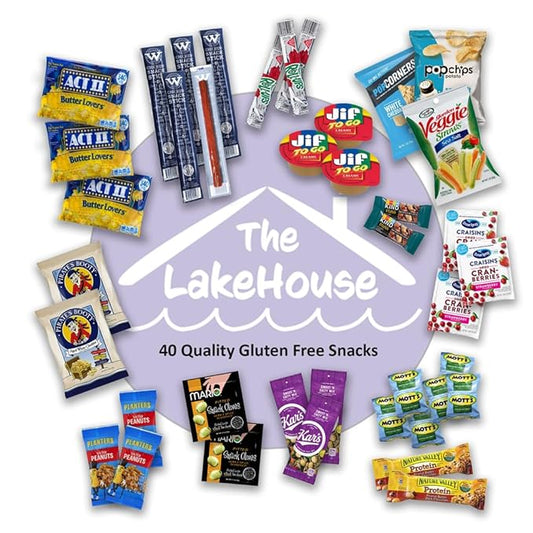 Gluten Free Snacks for Adults Kids - 40 Count Healthy Celiac Friendly Snacks in Individual Packs - Birthday Treats Gift Basket - Valentines Care Package - Gluten Free Snack Box by The LakeHouse