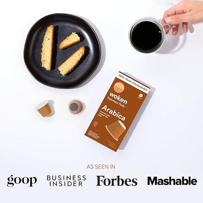 WOKEN COFFEE Compostable Nespresso Pods - Arabica Medium Roast Italian Espresso Coffee Capsules Compatible With Nespresso Coffee Machine (40 Pod Count, 4 Boxes)