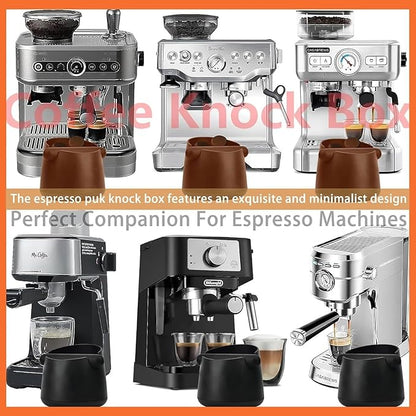 Espresso Knock Box with Barista Towels, Removable Shock-absorbent Knock Bar & Non-Slip Base - Co ffee Knock Box for Coffee Grounds, Espresso Machine Accessories, Brown