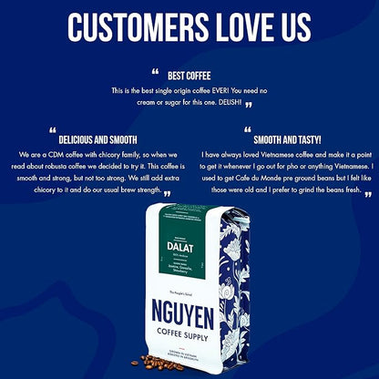 Nguyen Coffee Supply - Dalat Arabica: Dark Roast Premium Whole Coffee Beans, Vietnamese Single Origin, Direct Trade, Roasted in Brooklyn [12 oz Bag]