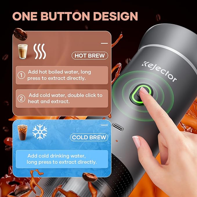 kejector Portable Coffee Maker Espresso Machine for Travel Nano Car Coffee Maker Compatible with Ground Coffee & Capsule for RV, Hiking Camping Office, Travel Espresso Maker Electric Coffee Machine