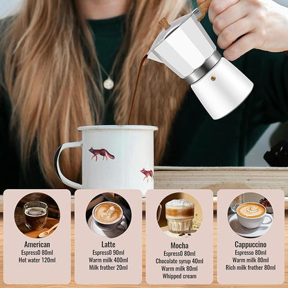 3 Cup Aluminum Moka Pot Classic Stovetop Espresso Coffee Maker 150ml 5oz Coffeemaker Percolator Mocha Express Preferred Cafe Makers for Italian and Cuban Café Brewing White