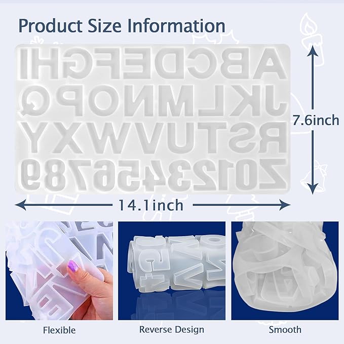 IGaiety Letter Molds Backward Alphabet Mold Starter Kit 206 pcs Silicone Number Molds Epoxy Resin Mold with Accessories for Resin Beginner Jewelry Keychain Craft Making Casting Large Set