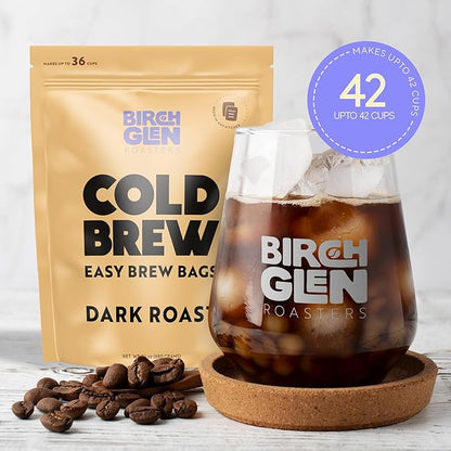 Birch Glen Roasters Cold Brew Coffee Bags - 12 Pack of Coarse Ground Coffee Filter Pitcher Packs for Easy Brewing - 100% Arabica - Yields 6 Pitchers - Dark Roast