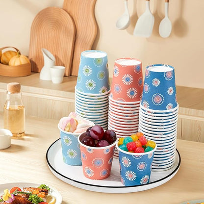 300 Pack 5 oz Paper Cups, Disposable Bathroom Cups, Small Mouthwash Cups, Hot/Cold Beverage Drinking Mini Cup for Party, Picnic, BBQ, Travel (Daisy)