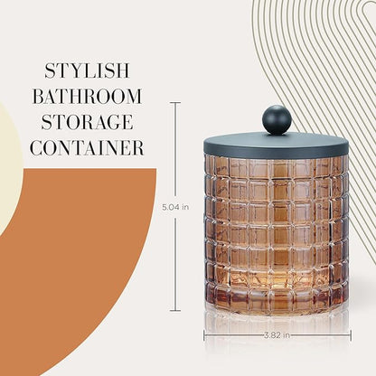 Glass Jar with Metal Lid for Bathroom Organization, Clear Apothecary Jar for Cotton Balls, Q Tips, and Small Accessories, Stylish Bathroom Storage Container Amber, Black