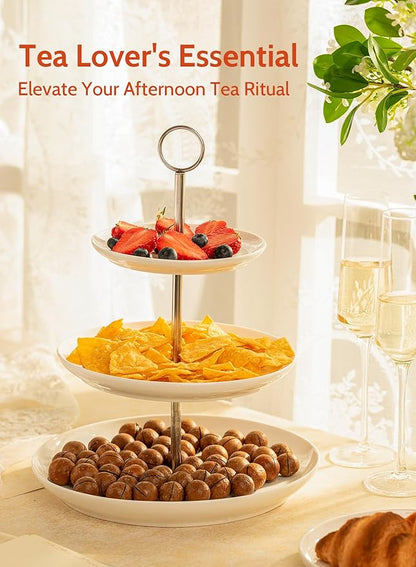 Sweese 3 Tier Cupcake Stand- White Porcelain Cake Stand- Dessert Stand, Tiered Serving Trays for Parties