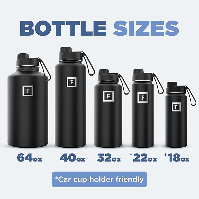 IRON °FLASK Camping & Hiking Hydration Flask with 3 Lids - Stainless Steel, Double Walled & Vacuum Insulated Water Bottle - Leak Proof & BPA Free (Dark Night, Spout - 22 oz)