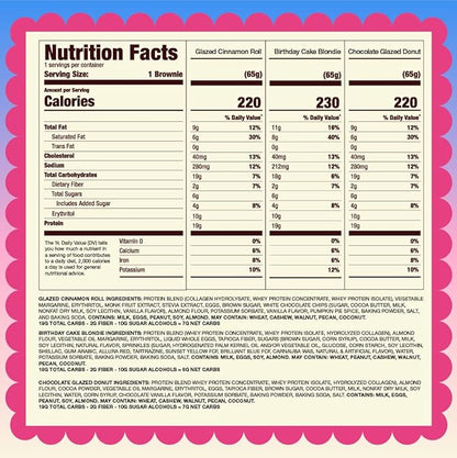 Prime Bites Protein Brownie from Alpha Prime Supplements | High Protein, Collagen Fortified Low Sugar Treat | Delicious Snack | 12 Bars per Box (Variety Pack)
