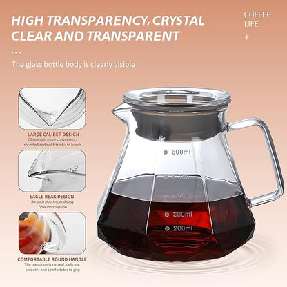 Glass Coffee Server for Drip Coffee Maker, Standard Glass Coffee Carafe, Coffee Pot with Lid, Clear, 02 600ml(20oz)
