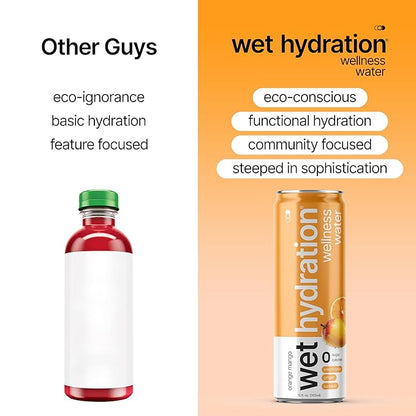 Wet Hydration - Functional Hydration Beverage - Flavored Water, Sugar-Free, Gluten-Free, No Artificial Ingredients (Orange Mango Ginger Turmeric)