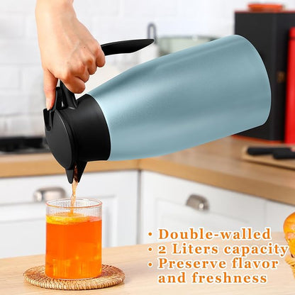 Norme 2 Pcs Thermal Coffee Carafe Insulated Stainless Steel Coffee Carafe for Hot Liquid Vacuum Thermal Pot Creamer Pitcher Dispenser with Brushes Keeping Hot Water Milk(Blue)