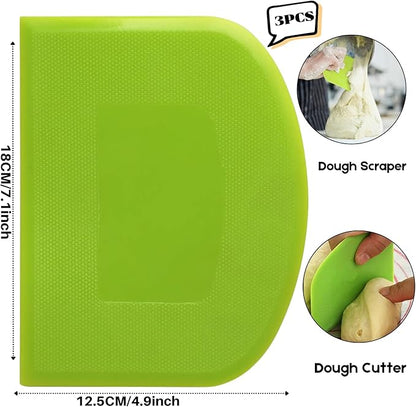 SURDOCA Dough Scraper Bench Scraper - 3P 7.1x4.9" Plastic Flexible Bowl Scraper, Sharp Edge & Angles Cake Scraper. Non-Slip Bakeware Decorating Tools Sculpting & Modeling Tools - Green+Yellow+Green