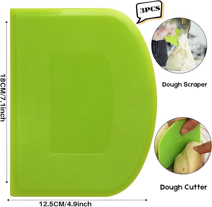 SURDOCA Dough Bench Scraper - 3P 7.1x4.9" Plastic Flexible Bowl Scraper, Sharp Edge & Angles Cake Scraper. Non-Slip Bakeware Decorating Tools Sculpting & Modeling Tools - Pure Yellow