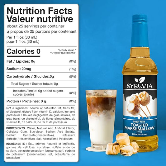 Syruvia Sugar Free Coffee Syrup, Toasted Marshmallow Flavored Syrup for Drinks, Lattes, and Desserts – 25.4 fl oz
