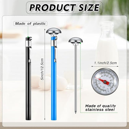 Xuhal 6 Pcs Stainless Steel Kitchen Thermometer with 5 Inch Long Stem 1 Inch Dial Thermometer Milk Frothing Food for Oven Probe Meat Grill BBQ Cooking Chocolate Water(Multicolor)