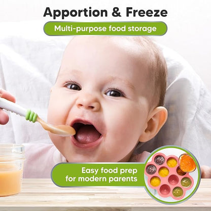 KeaBabies Silicone Food Freezer Trays with Lid, 2oz x 10 Pods Baby Food Storage Containers, Easy Puree Meal Prep, Breast Milk Silicone Freezer Molds, Dishwasher,Microwave Safe,BPA-Free(Blossom)