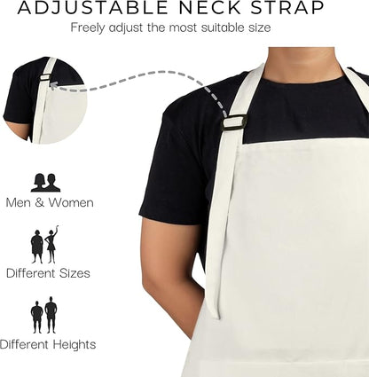 RAJRANG 100% Cotton Cooking Apron with 3 Pockets Kitchen Chef BBQ Adjustable Bib Aprons for Women Men