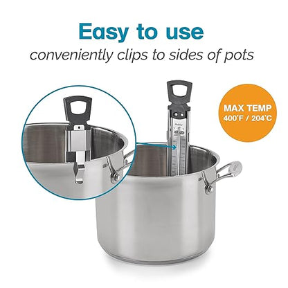Polder Candy/Jelly/Deep Fry Thermometer, Stainless Steel, with Adjustable Sliding Pot Clip Attachment and Quick Reference Temperature Guide