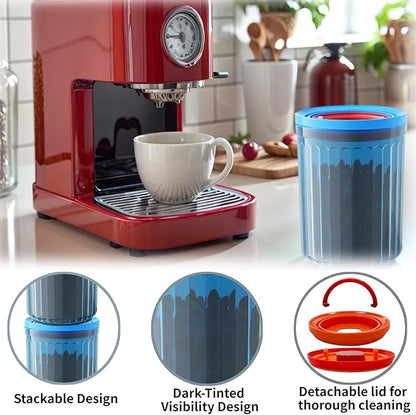 Small Airtight Ground Coffee Canister Storage Container with Lids BPA Free Plastic for Coffee Beans Patented Pull Snap Lock Sealed Design Blue 24oz
