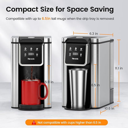 Single Serve Coffee Maker for K-Cup Pod and Grounds, Hot and Iced Coffee Maker with 5 Brew Sizes, 50oz Removable Reservoir, Fast Brewing One Cup Coffee Machine, Stainless Steel, Black