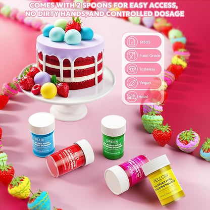 Oil Based Food Coloring Powder for Chocolate 5 Colors Powdered Edible Food Dye for Sugar Candy Melts Oil Frosting Icing Dye for Backing Cookies Fondant Food Color for Cake Decorating - 10g/ Bottles