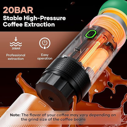 kejector Portable Coffee Maker Espresso Machine for Travel Nano Car Coffee Maker Compatible with Ground Coffee & Capsule for RV, Hiking Camping Office, Travel Espresso Maker Electric Green