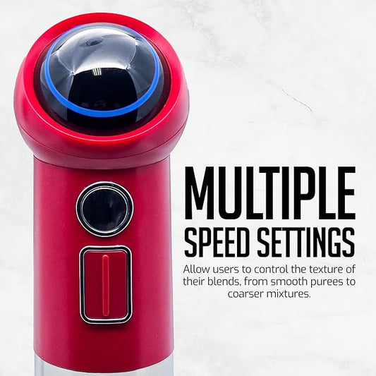 OVENTE Cordless Immersion Hand Blender, 300W Rechargeable Handheld Portable Stick Mixer with Speed Pulse Activating Sensor and Stainless Steel Blades for Smoothies, Shakes or Baby Food, Red HR995R