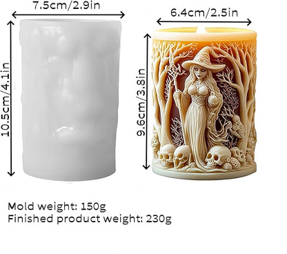 Witch Cylinder Silicone Candle Mold for Candle Making,Pillar Casting Silicone Molds for Resin Casting,Scented Candle, Soap,Silicone Molds for Home Decor,Resin Craft Gifts (A)